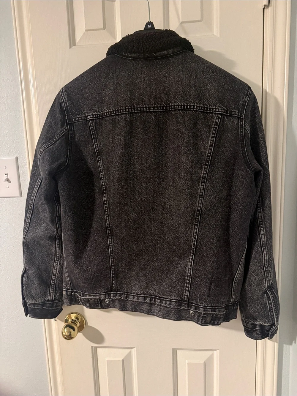 Levi's Fresh leaves Gray Washed Denim Jacket with Red Sherpa Collar